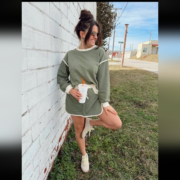 Zenana Boutique SET Blue Grey  and Cream Long Sleeve Skort Small Terry Cloth - Picture 8 of 13